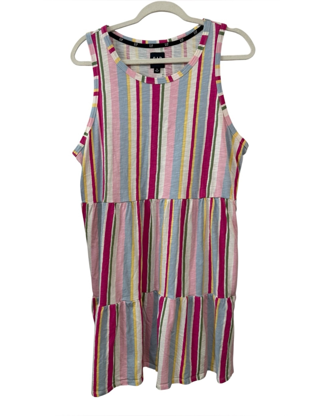 GAP XL Multicolor Striped Tiered Cotton Modal Sleeveless Swing Dress Pockets